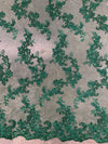 Cristina HUNTER GREEN Polyester Floral Embroidery with Sequins on Mesh Lace Fabric by the Yard for Gown, Wedding, Bridesmaid, Prom - 10076