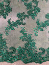 Cristina HUNTER GREEN Polyester Floral Embroidery with Sequins on Mesh Lace Fabric by the Yard for Gown, Wedding, Bridesmaid, Prom - 10076