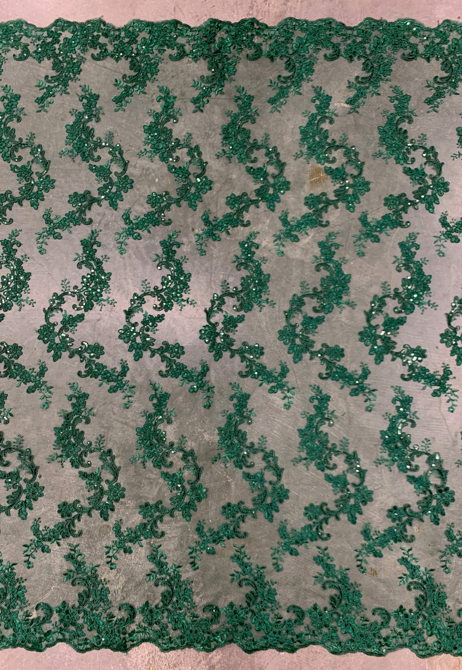 Cristina HUNTER GREEN Polyester Floral Embroidery with Sequins on Mesh Lace Fabric by the Yard for Gown, Wedding, Bridesmaid, Prom - 10076