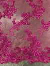 Cristina HOT PINK Polyester Floral Embroidery with Sequins on Mesh Lace Fabric by the Yard for Gown, Wedding, Bridesmaid, Prom - 10076