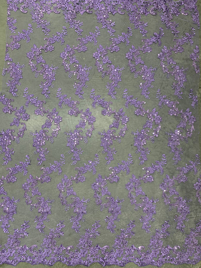 Cristina LAVENDER Polyester Floral Embroidery with Sequins on Mesh Lace Fabric by the Yard for Gown, Wedding, Bridesmaid, Prom - 10076