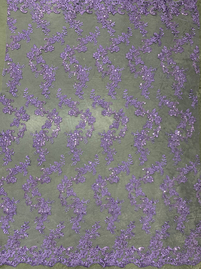Cristina LAVENDER Polyester Floral Embroidery with Sequins on Mesh Lace Fabric by the Yard for Gown, Wedding, Bridesmaid, Prom - 10076