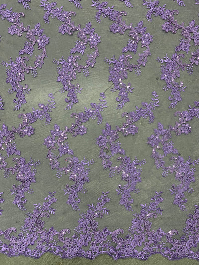 Cristina LAVENDER Polyester Floral Embroidery with Sequins on Mesh Lace Fabric by the Yard for Gown, Wedding, Bridesmaid, Prom - 10076