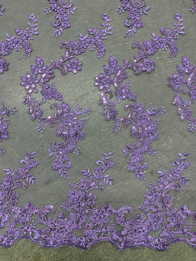Cristina LAVENDER Polyester Floral Embroidery with Sequins on Mesh Lace Fabric by the Yard for Gown, Wedding, Bridesmaid, Prom - 10076
