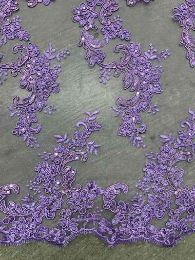 Cristina LAVENDER Polyester Floral Embroidery with Sequins on Mesh Lace Fabric by the Yard for Gown, Wedding, Bridesmaid, Prom - 10076