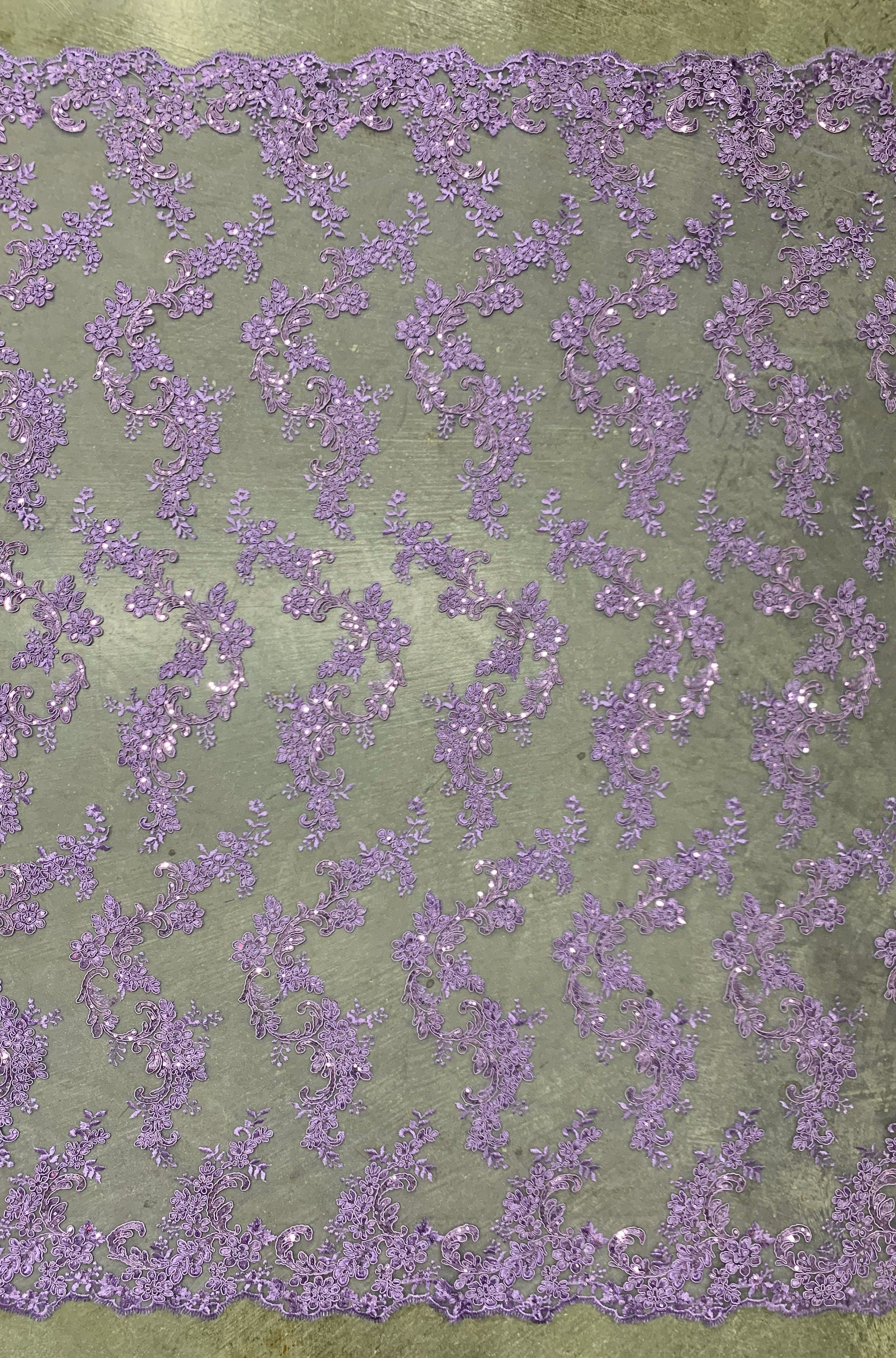 Cristina LAVENDER Polyester Floral Embroidery with Sequins on Mesh Lace Fabric by the Yard for Gown, Wedding, Bridesmaid, Prom - 10076