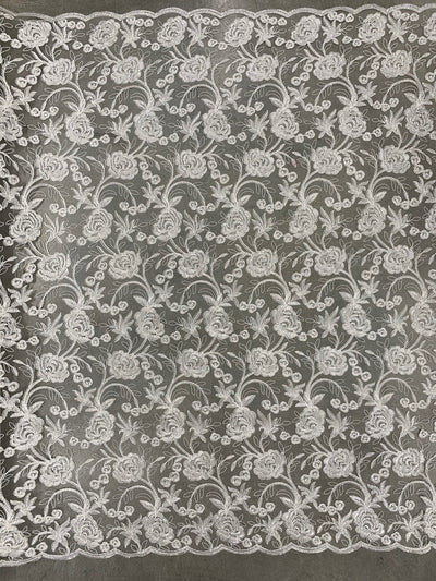 Dakota IVORY Polyester Corded Floral Embroidery on Mesh Lace Fabric by the Yard - 10043