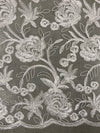Dakota IVORY Polyester Corded Floral Embroidery on Mesh Lace Fabric by the Yard - 10043