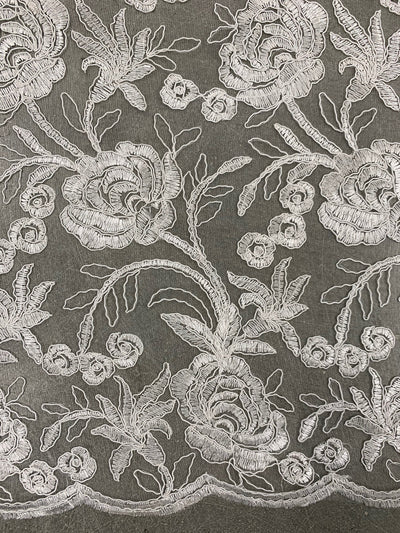 Dakota IVORY Polyester Corded Floral Embroidery on Mesh Lace Fabric by the Yard - 10043