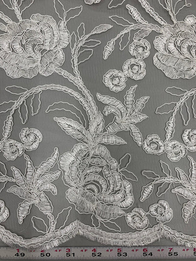 Dakota IVORY Polyester Corded Floral Embroidery on Mesh Lace Fabric by the Yard - 10043