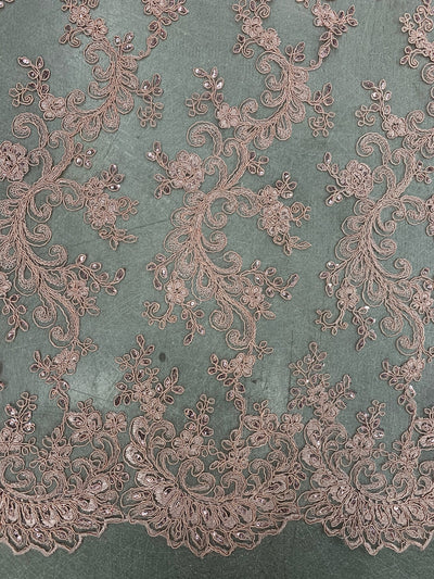 Melody OLD ROSE Polyester Floral Embroidery with Sequins on Mesh Lace Fabric by the Yard for Gown, Wedding, Bridesmaid, Prom - 10002