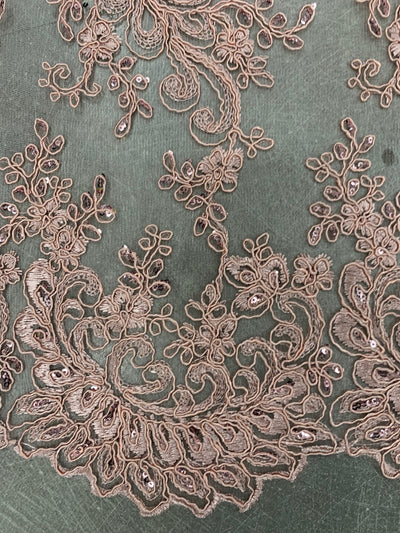 Melody OLD ROSE Polyester Floral Embroidery with Sequins on Mesh Lace Fabric by the Yard for Gown, Wedding, Bridesmaid, Prom - 10002
