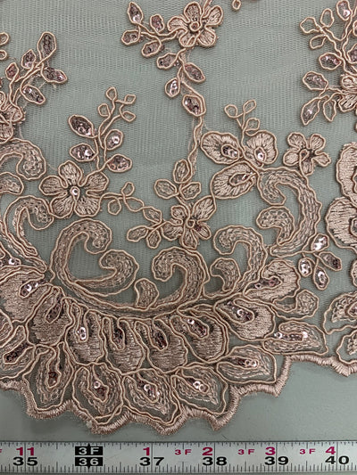 Melody OLD ROSE Polyester Floral Embroidery with Sequins on Mesh Lace Fabric by the Yard for Gown, Wedding, Bridesmaid, Prom - 10002
