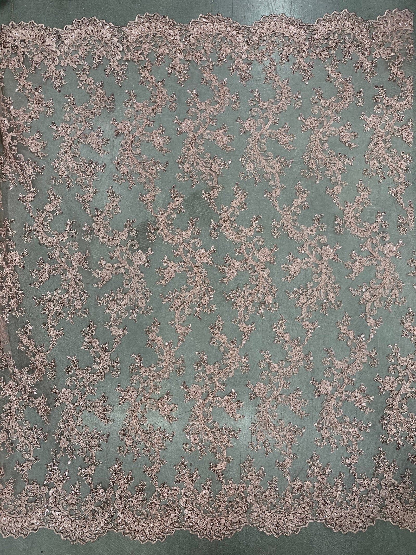 Melody OLD ROSE Polyester Floral Embroidery with Sequins on Mesh Lace Fabric by the Yard for Gown, Wedding, Bridesmaid, Prom - 10002