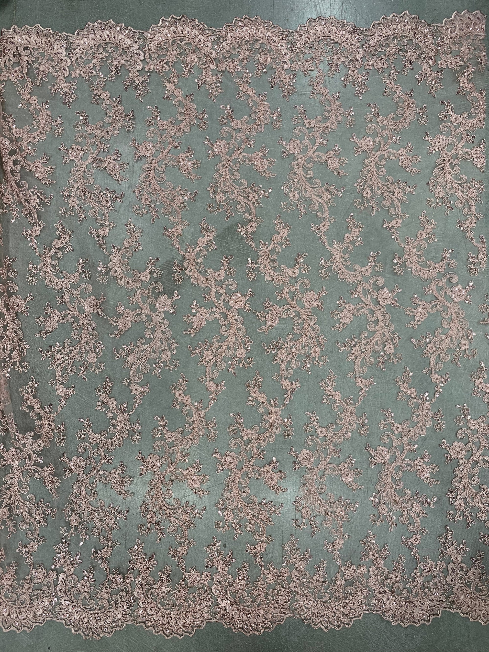 Melody OLD ROSE Polyester Floral Embroidery with Sequins on Mesh Lace Fabric by the Yard for Gown, Wedding, Bridesmaid, Prom - 10002