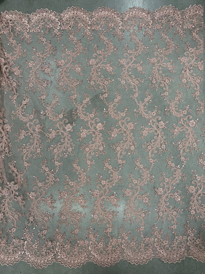 Melody OLD ROSE Polyester Floral Embroidery with Sequins on Mesh Lace Fabric by the Yard for Gown, Wedding, Bridesmaid, Prom - 10002