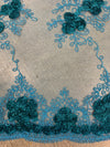 Andrea DARK TEAL 3-D Floral Matte Corded Embroidery on Mesh Lace Fabric by the Yard - 10016