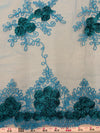 Andrea DARK TEAL 3-D Floral Matte Corded Embroidery on Mesh Lace Fabric by the Yard - 10016