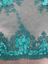 Andrea TEAL 3-D Floral Matte Corded Embroidery on Mesh Lace Fabric by the Yard - 10016