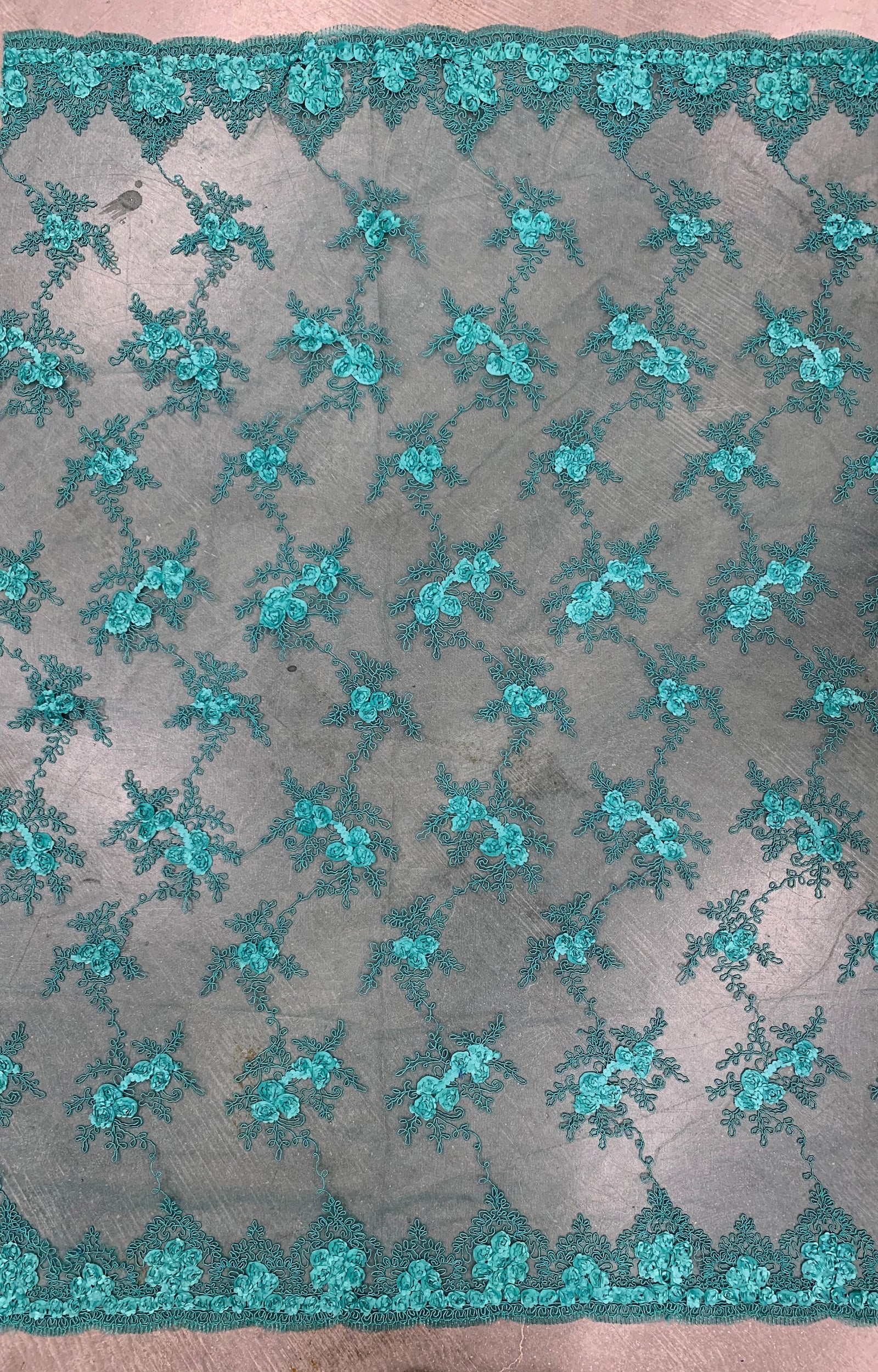 Andrea TEAL 3-D Floral Matte Corded Embroidery on Mesh Lace Fabric by the Yard - 10016