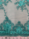 Andrea TEAL 3-D Floral Matte Corded Embroidery on Mesh Lace Fabric by the Yard - 10016