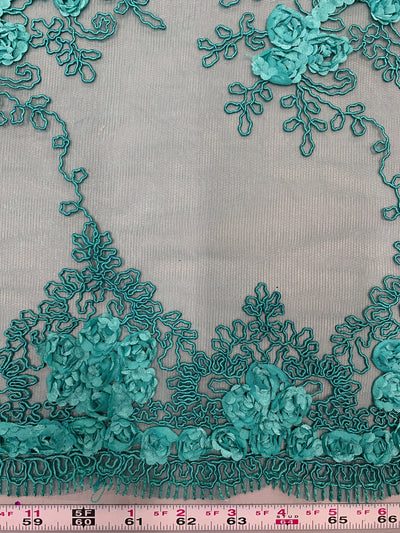 Andrea TEAL 3-D Floral Matte Corded Embroidery on Mesh Lace Fabric by the Yard - 10016