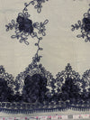 Andrea NAVY BLUE 3-D Floral Matte Corded Embroidery on Mesh Lace Fabric by the Yard - 10016