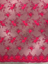 Andrea HOT PINK 3-D Floral Matte Corded Embroidery on Mesh Lace Fabric by the Yard - 10016