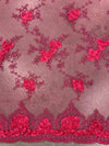 Andrea HOT PINK 3-D Floral Matte Corded Embroidery on Mesh Lace Fabric by the Yard - 10016