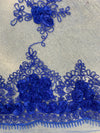 Andrea ROYAL BLUE 3-D Floral Matte Corded Embroidery on Mesh Lace Fabric by the Yard - 10016