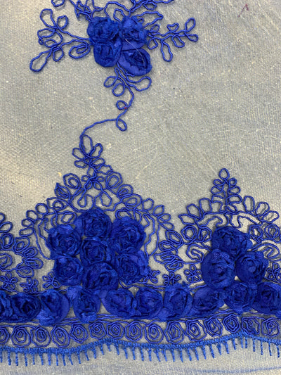 Andrea ROYAL BLUE 3-D Floral Matte Corded Embroidery on Mesh Lace Fabric by the Yard - 10016