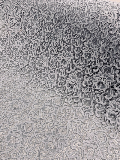 Elaine SILVER GREY Floral Scalloped Nylon Spandex Stretch Lace Light Weight Fabric for Clothes, Lingerie, Costumes, Decorations, Crafts