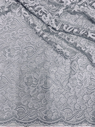 Elaine SILVER GREY Floral Scalloped Nylon Spandex Stretch Lace Light Weight Fabric for Clothes, Lingerie, Costumes, Decorations, Crafts