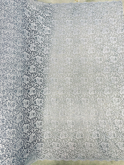 Elaine SILVER GREY Floral Scalloped Nylon Spandex Stretch Lace Light Weight Fabric for Clothes, Lingerie, Costumes, Decorations, Crafts