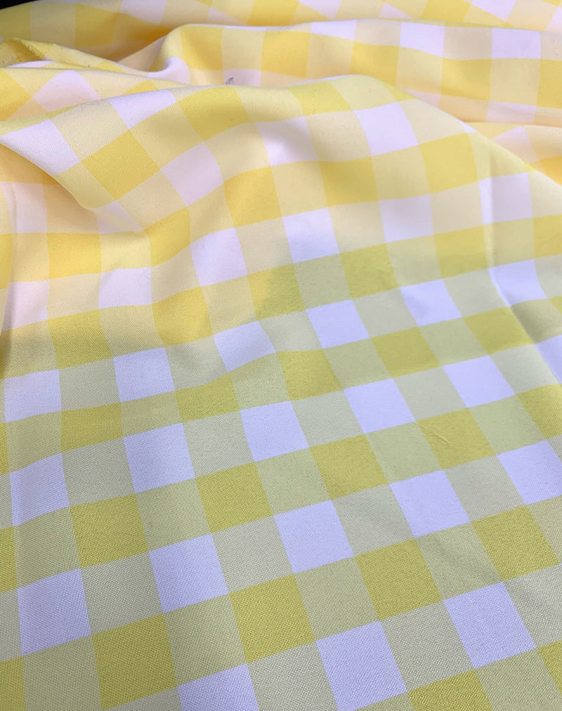 Camille YELLOW 1" Big Checkered Gingham Pattern Poly Poplin Fabric by the Yard - 10049