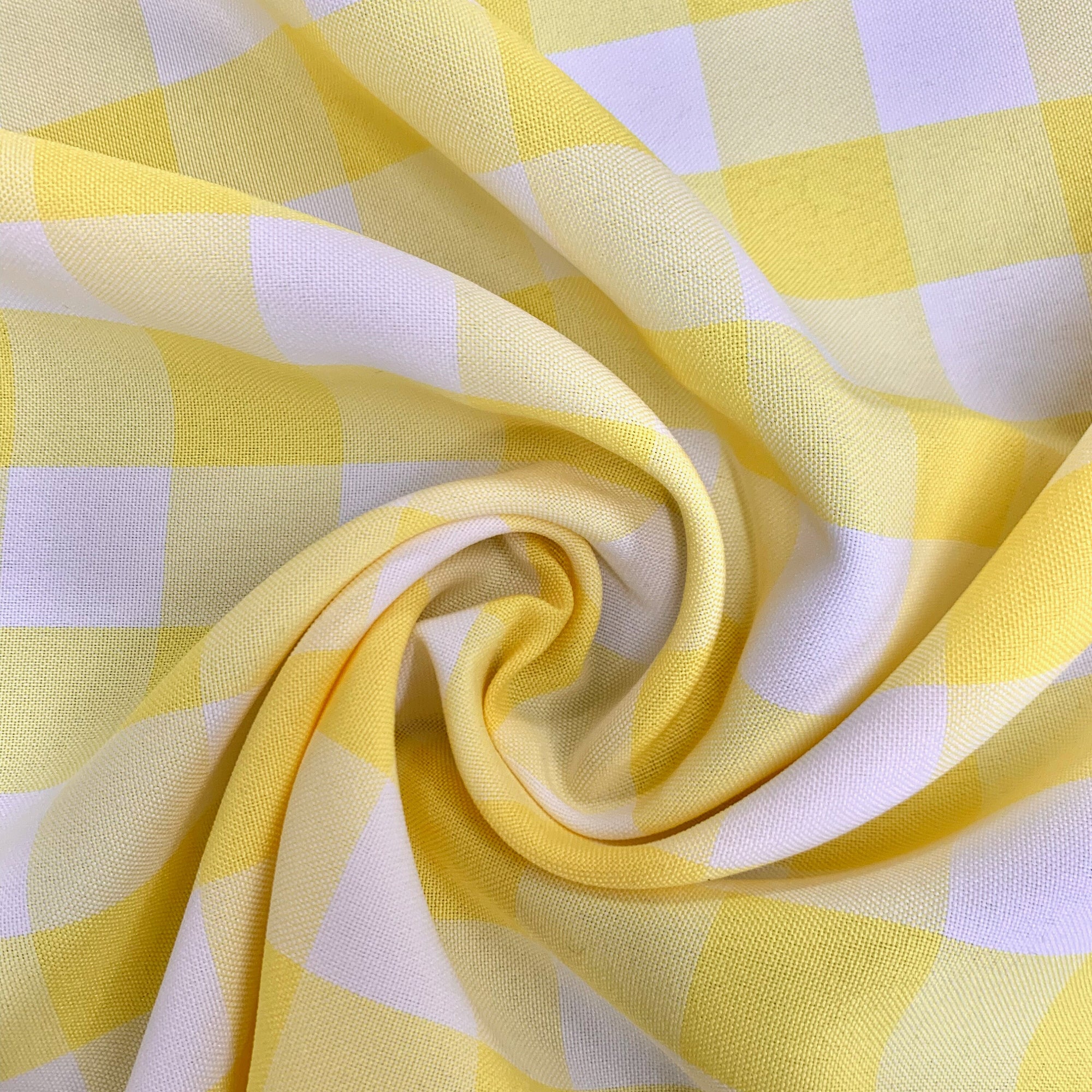 Camille YELLOW 1" Big Checkered Gingham Pattern Poly Poplin Fabric by the Yard - 10049