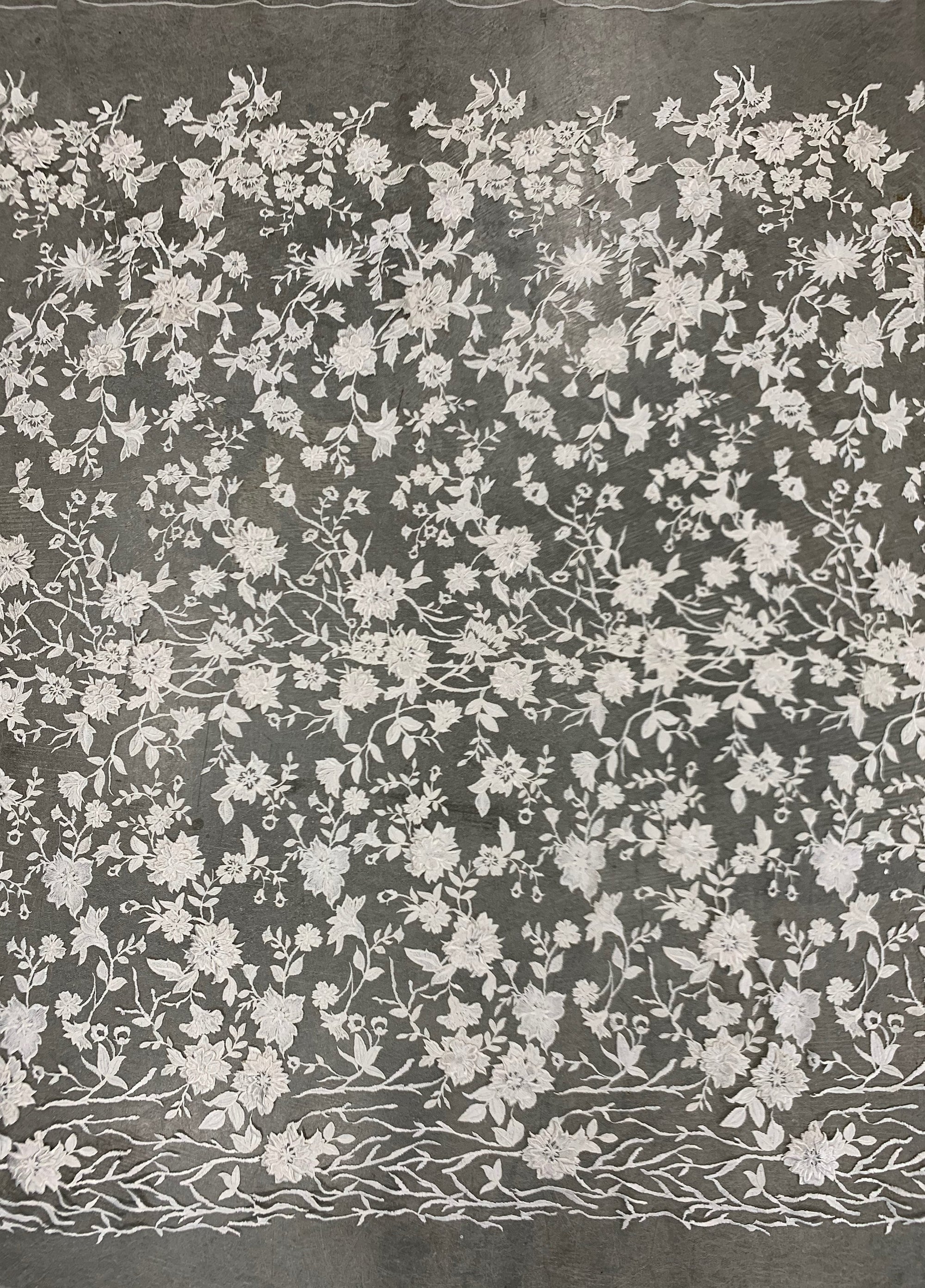 Nina IVORY Polyester 3D Floral Embroidery on Mesh Lace Fabric by the Yard - 10032