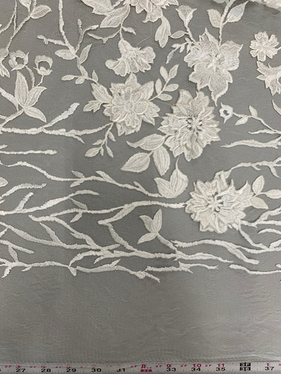Nina IVORY Polyester 3D Floral Embroidery on Mesh Lace Fabric by the Yard - 10032