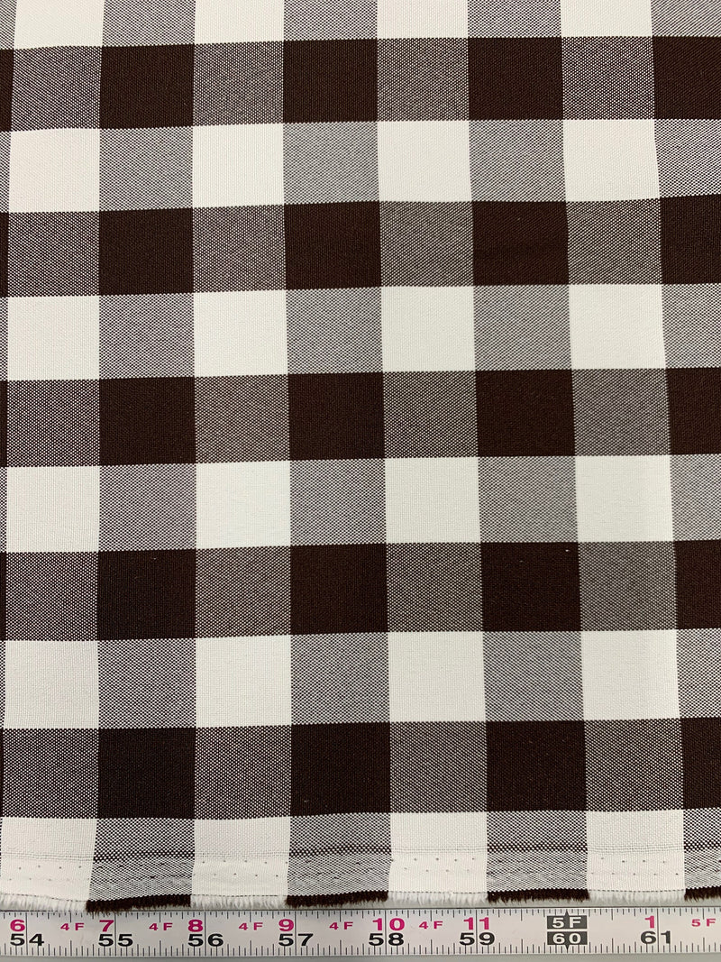Camille BROWN 1" Big Checkered Gingham Pattern Poly Poplin Fabric by the Yard - 10049