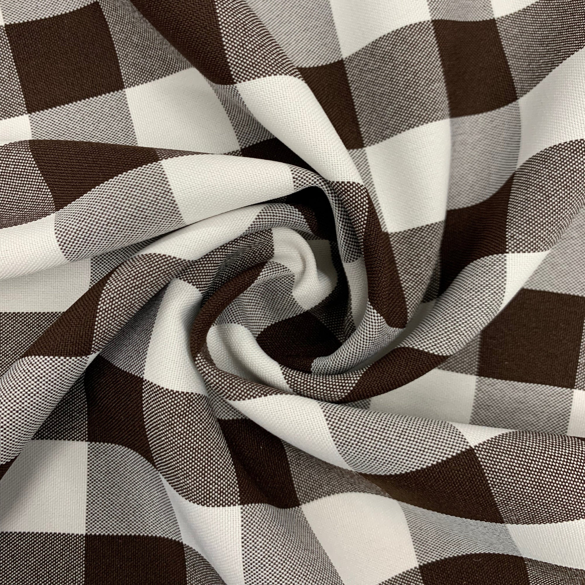Camille BROWN 1" Big Checkered Gingham Pattern Poly Poplin Fabric by the Yard - 10049
