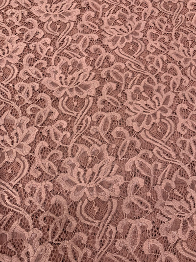 Elaine MAUVE Floral Scalloped Nylon Spandex Stretch Lace Light Weight Fabric for Clothes, Lingerie, Costumes, Decorations, Crafts