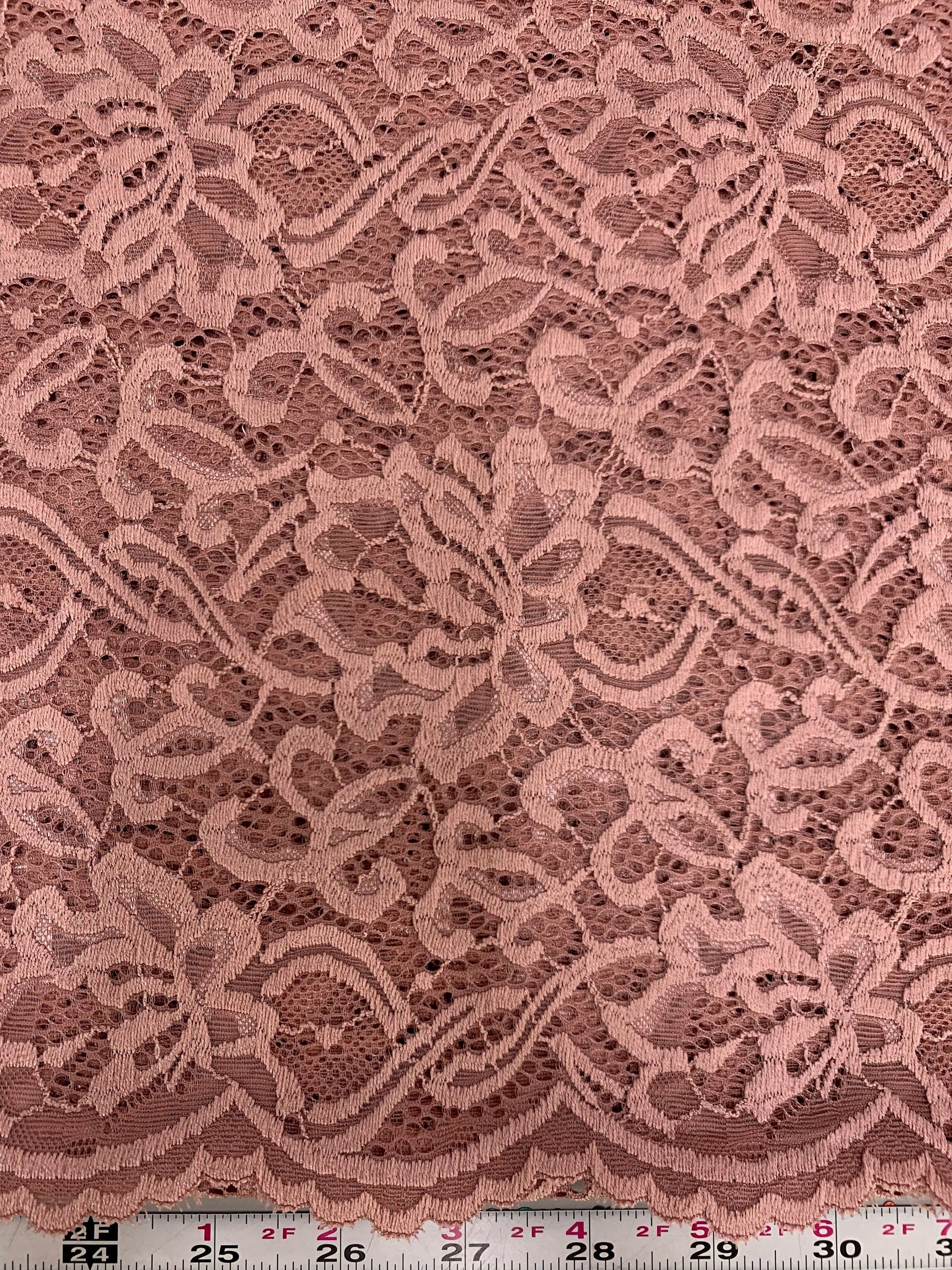 Elaine MAUVE Floral Scalloped Nylon Spandex Stretch Lace Light Weight Fabric for Clothes, Lingerie, Costumes, Decorations, Crafts