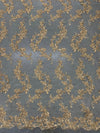 Cristina GOLD Polyester Floral Embroidery with Sequins on Mesh Lace Fabric by the Yard for Gown, Wedding, Bridesmaid, Prom - 10076