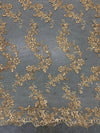 Cristina GOLD Polyester Floral Embroidery with Sequins on Mesh Lace Fabric by the Yard for Gown, Wedding, Bridesmaid, Prom - 10076