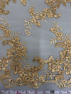 Cristina GOLD Polyester Floral Embroidery with Sequins on Mesh Lace Fabric by the Yard for Gown, Wedding, Bridesmaid, Prom - 10076