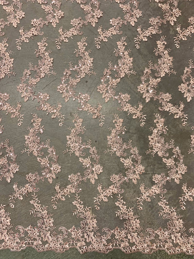 Cristina LIGHT PINK Polyester Floral Embroidery with Sequins on Mesh Lace Fabric by the Yard for Gown, Wedding, Bridesmaid, Prom - 10076
