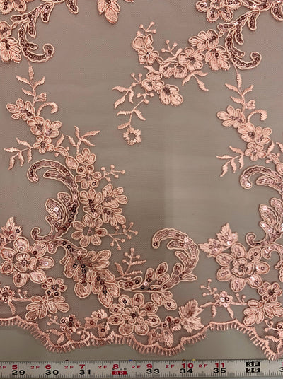 Cristina LIGHT PINK Polyester Floral Embroidery with Sequins on Mesh Lace Fabric by the Yard for Gown, Wedding, Bridesmaid, Prom - 10076