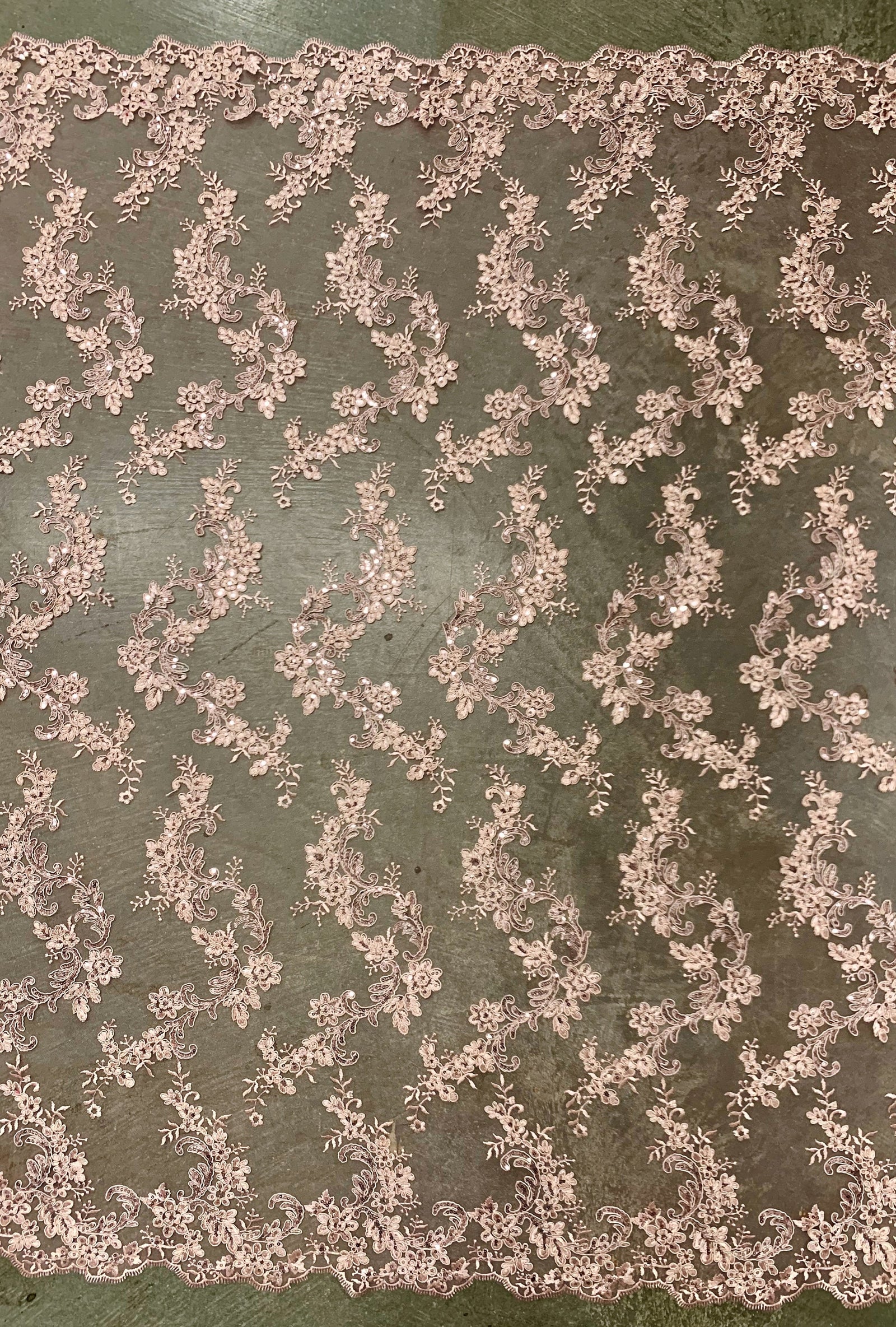 Cristina LIGHT PINK Polyester Floral Embroidery with Sequins on Mesh Lace Fabric by the Yard for Gown, Wedding, Bridesmaid, Prom - 10076