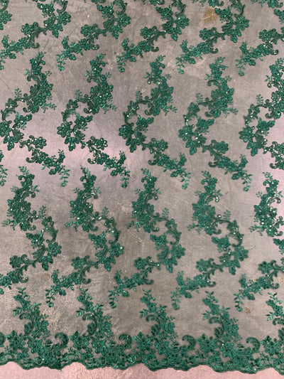 Cristina HUNTER GREEN Polyester Floral Embroidery with Sequins on Mesh Lace Fabric by the Yard for Gown, Wedding, Bridesmaid, Prom - 10076