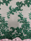 Cristina HUNTER GREEN Polyester Floral Embroidery with Sequins on Mesh Lace Fabric by the Yard for Gown, Wedding, Bridesmaid, Prom - 10076